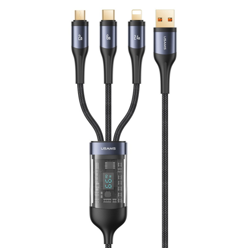 Schnellladekabel mit Digitalanzeige 3-in-1 USB zu Lightning / Micro / Type-C USAMS