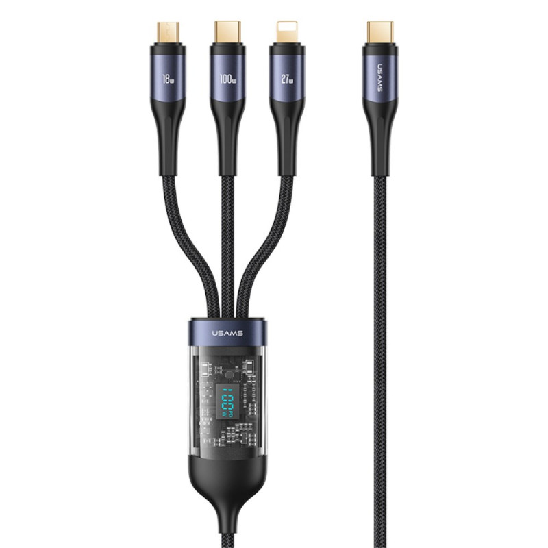 USAMS 1,2m 3-in-1 USB-C auf Lightning / Type-C / Micro Schnelllade-Datenkabel