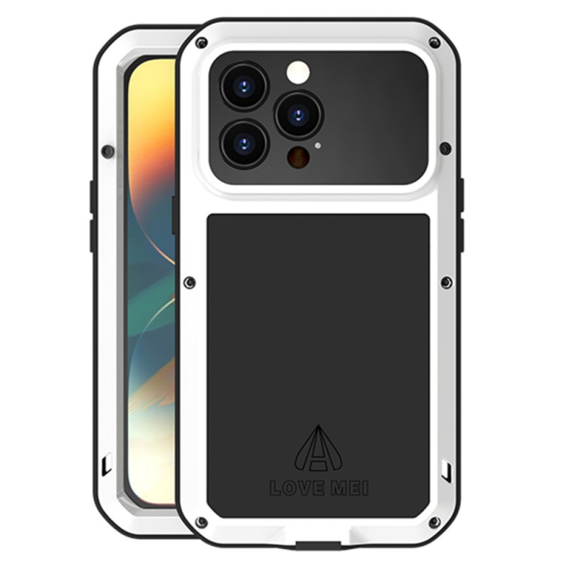 iPhone 14 Pro Silikon- und Metallhülle mit Displayschutz aus gehärtetem Glas LOVE MEI