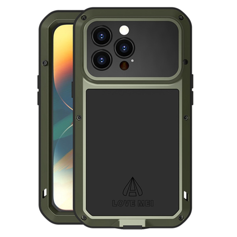 Coque iPhone 14 Pro Silicone et Métal avec Protecteur d'Écran en Verre Trempé LOVE MEI
