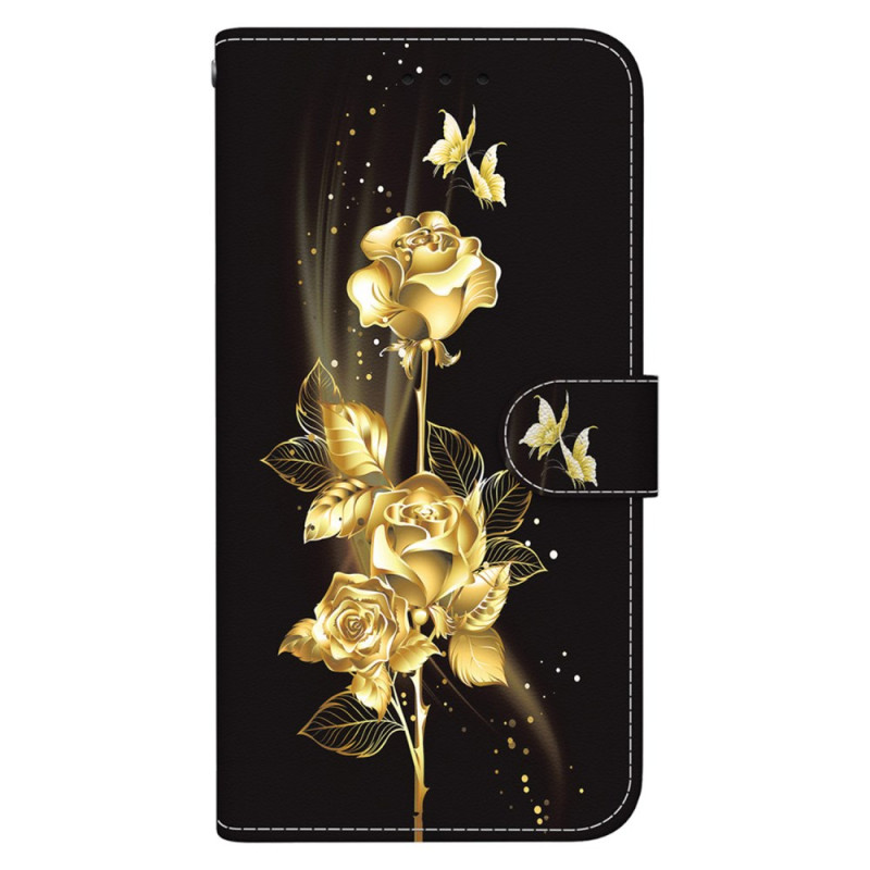 Samsung Galaxy S24 Plus 5G Schmetterlings-Hülle mit Riemen in Gold und Pink