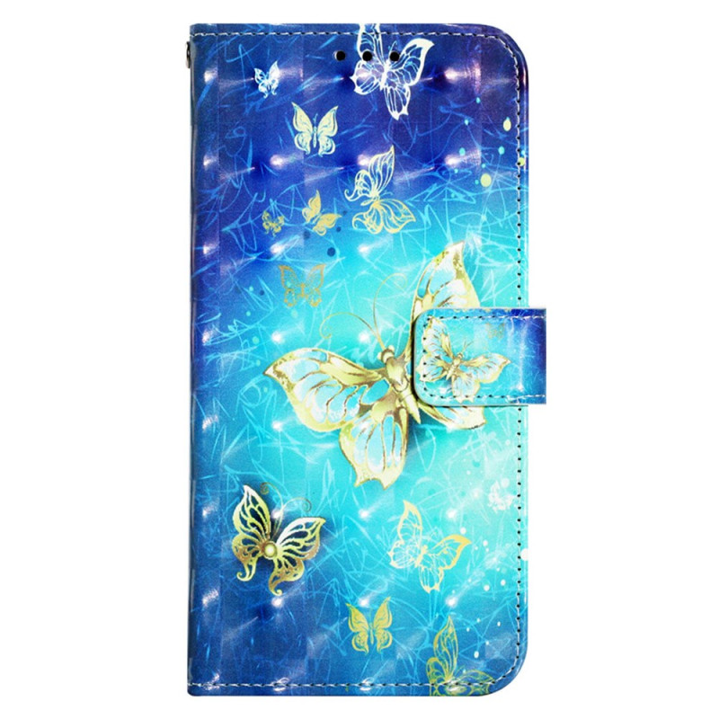 Samsung Galaxy A25 5G Tasche Goldene Schmetterlinge mit Riemen