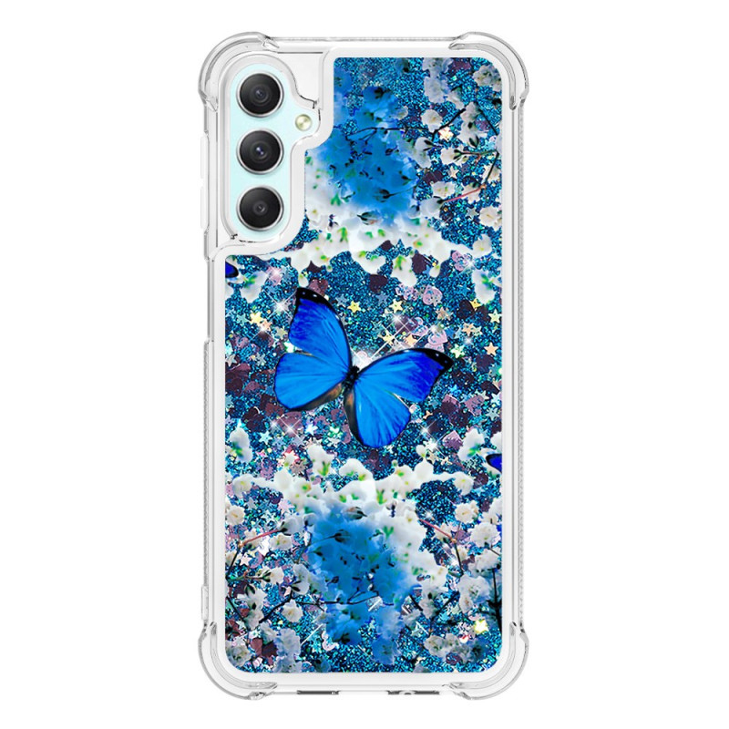 Samsung Galaxy A25 5G Glitter Cover Blaue Schmetterlinge