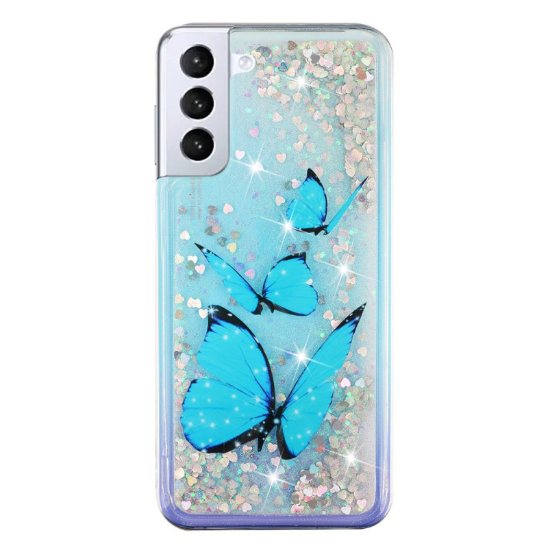 Samsung Galaxy S24 Plus 5G Liquide Glitter Schmetterlinge Blau Cover