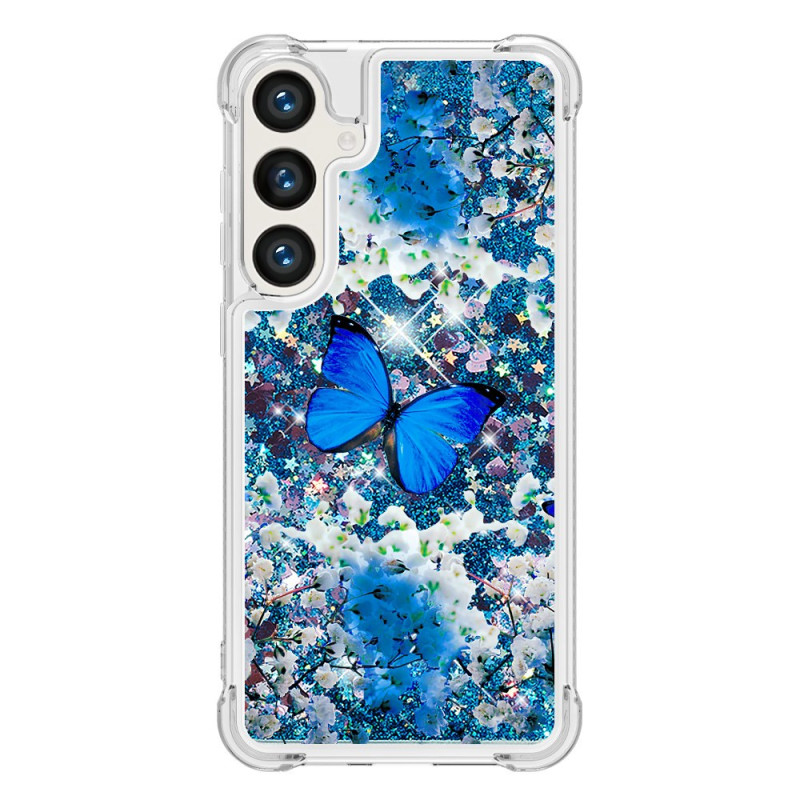 Samsung Galaxy S24 Plus 5G Liquide Glitter Schmetterlinge Blau Cover