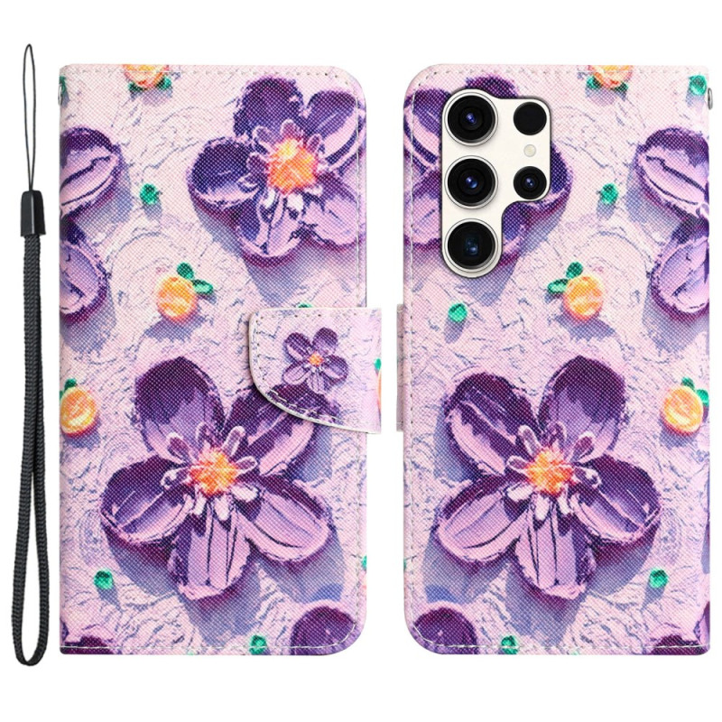 Samsung Galaxy S24 Ultra 5G Lila Blumen Tasche mit Riemen