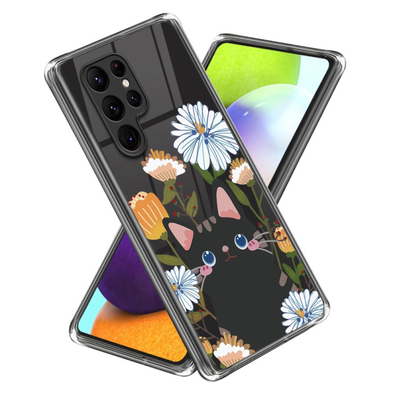 Samsung Galaxy S24 Ultra 5G Cover Blumen und Katze