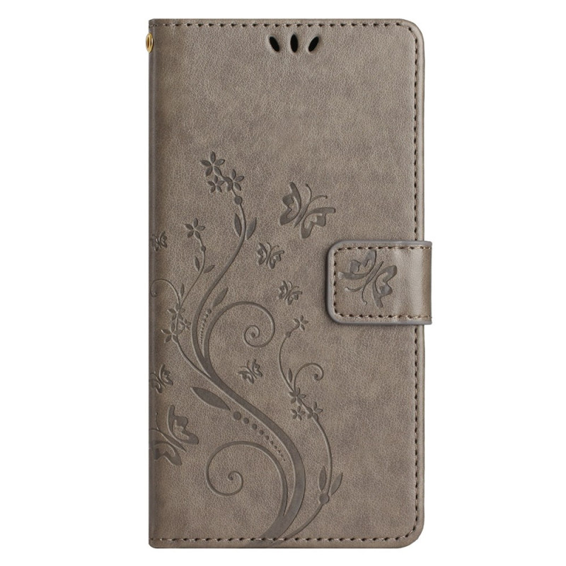 Samsung Galaxy A25 5G Tasche Schmetterlings- und Blumenmotiv mit Trageriemen