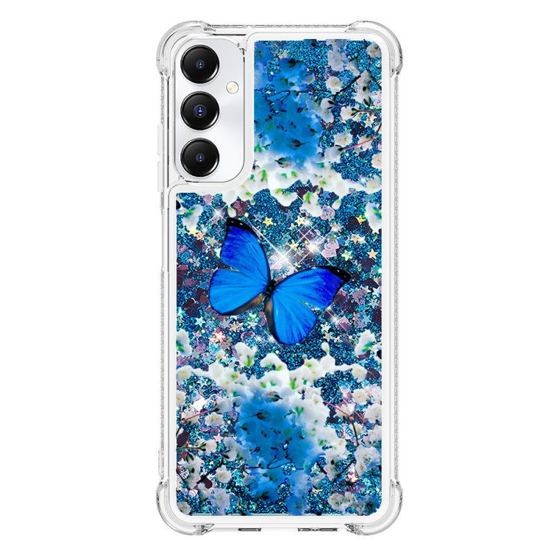 Samsung Galaxy A05s Glitter Schmetterling Cover Blau