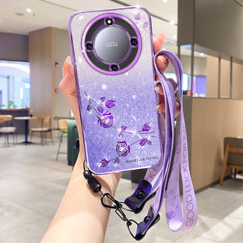 Honor Magic 5 Lite 5G / X9a Strass und Blumenmuster Riemen Cover KADEM