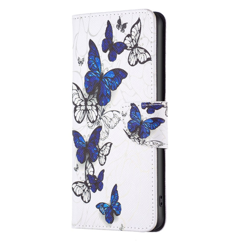 Xiaomi Redmi Note 13 4G Hülle Blaue Schmetterlinge auf weißem Hintergrund