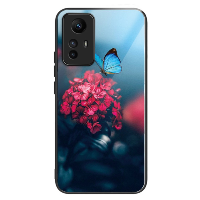 Xiaomi Redmi Note 12S Hülle aus gehärtetem Glas Blumen und Schmetterlinge