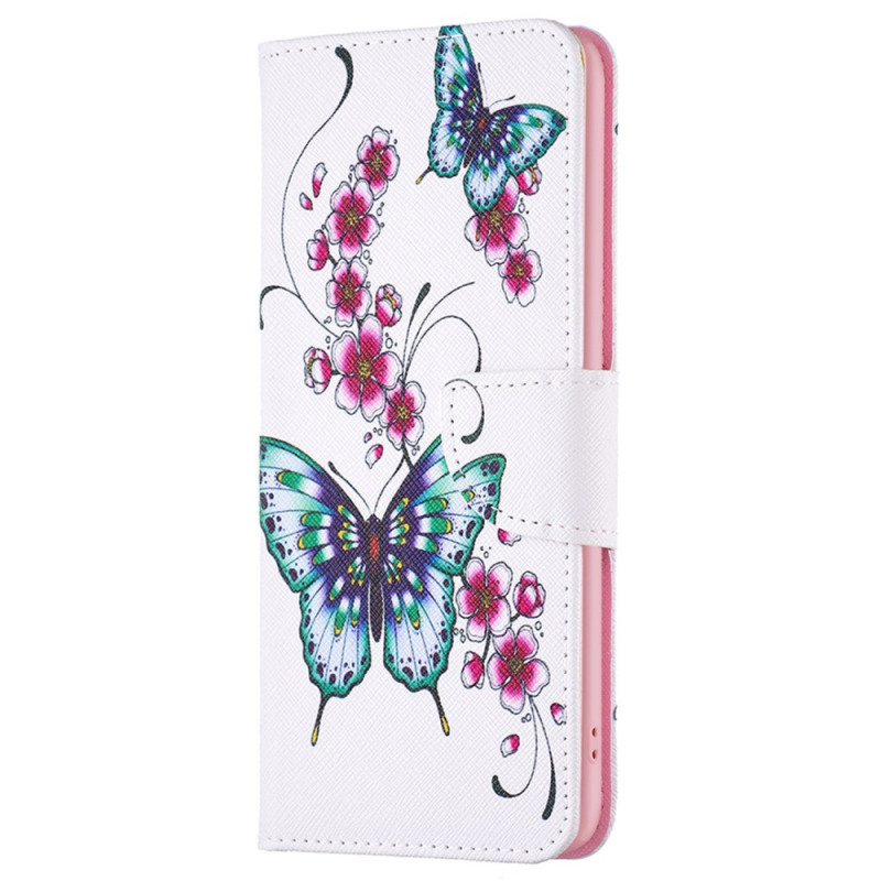Xiaomi Redmi Note 12S Tasche Pfirsichblüten und Schmetterlinge