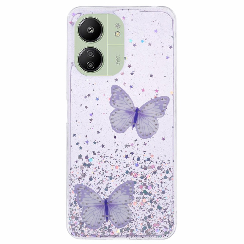 Xiaomi Redmi 13C / Poco C65 Glitter Cover Zwei Schmetterlinge