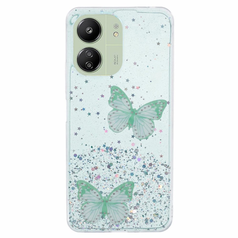 Xiaomi Redmi 13C / Poco C65 Glitter Cover Zwei Schmetterlinge