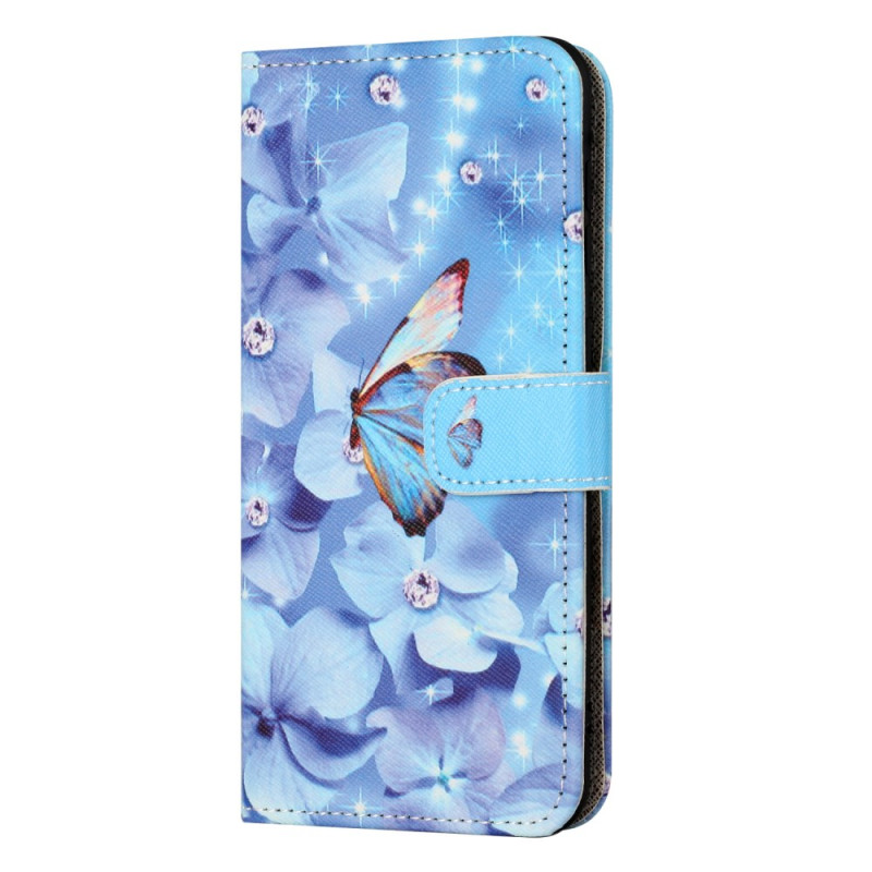 Samsung Galaxy A35 5G Hülle Blaue Blumen und Schmetterlinge