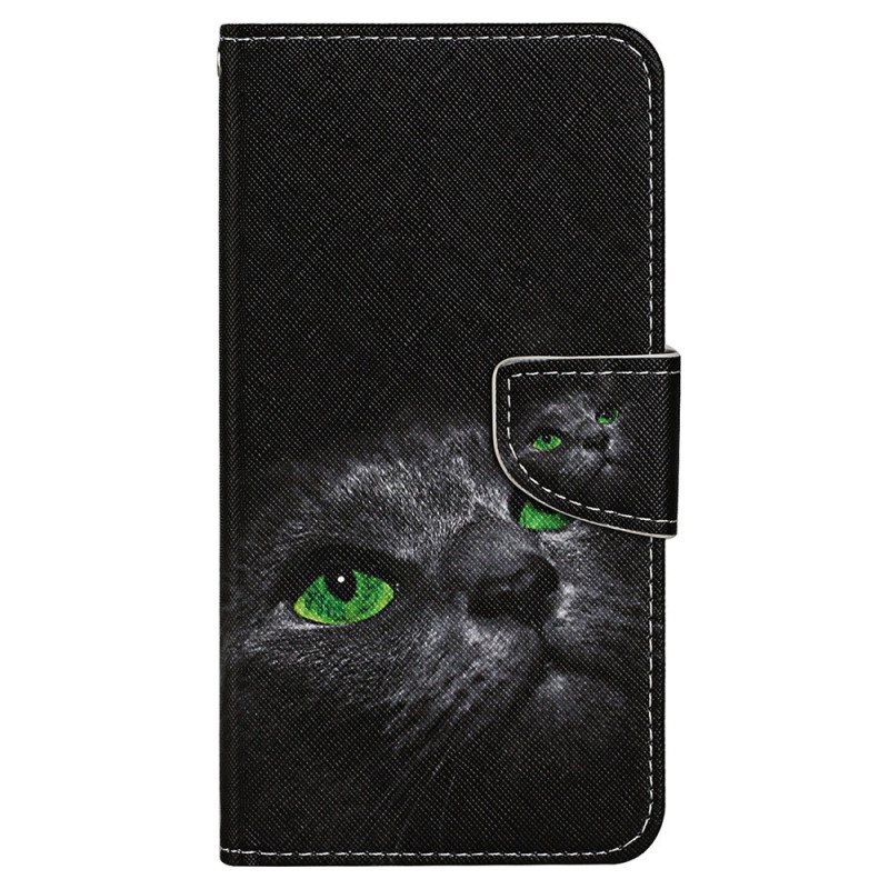 Samsung Galaxy A15 5G Tasche Grünäugige Katze mit Riemen