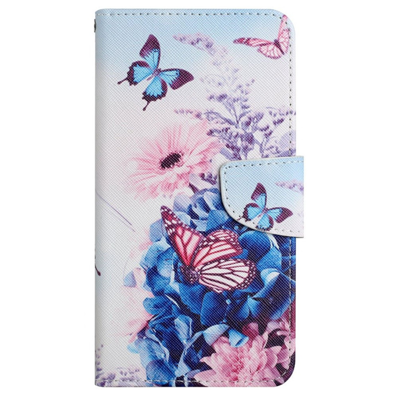 Samsung Galaxy A15 5G Tasche Lila Schmetterlinge und Riemen
