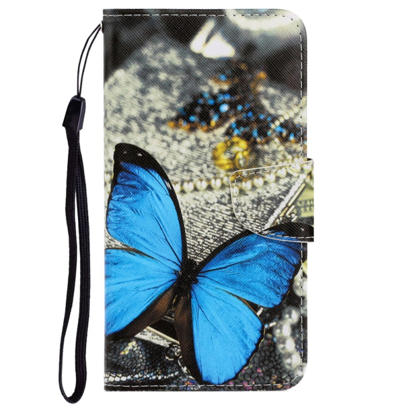 iPhone XR Hülle Schmetterling Blau mit Riemen