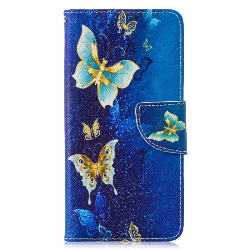 Samsung Galaxy S10 HülleGoldene Schmetterlinge auf blauem Hintergrund
