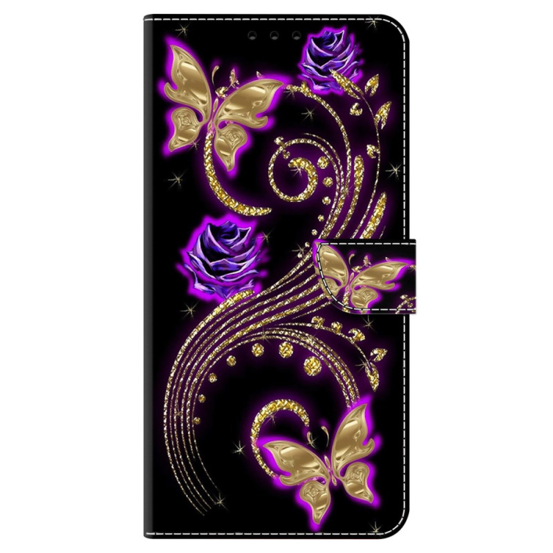 Honor Magic 5 Pro Hülle Violette Blumen und Schmetterlinge