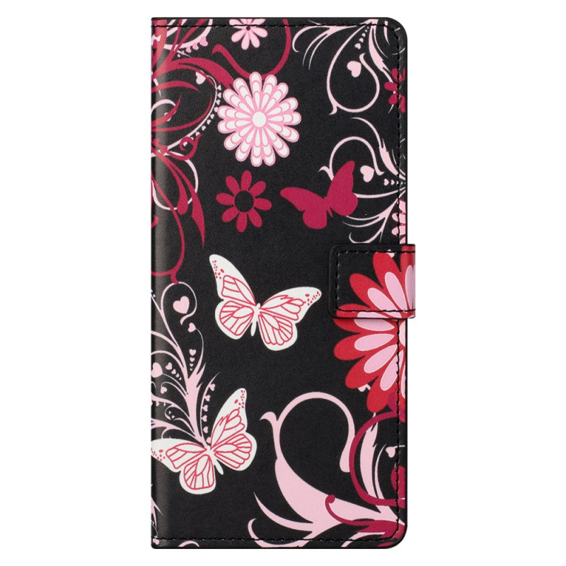 Xiaomi Redmi Note 13 Pro 5G / Poco X6 5G Tasche Schmetterlinge auf schwarzem Hintergrund