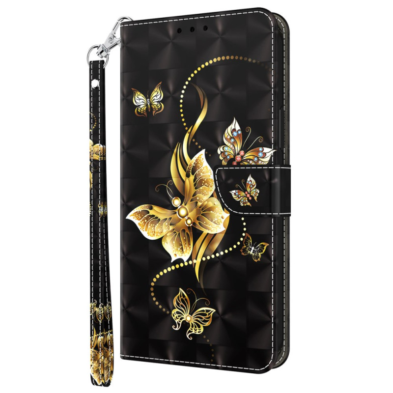 Xiaomi Redmi Note 13 Pro Plus 5G Hülle Goldene Schmetterlinge mit Riemen
