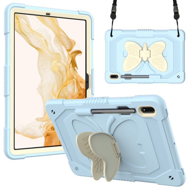 Samsung Galaxy Tab S9 Schmetterling Design Cover mit Schulterriemen