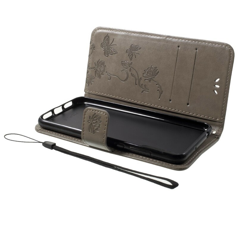 Huawei P20 Pro Hülle Schmetterlinge und Blumen mit Riemen