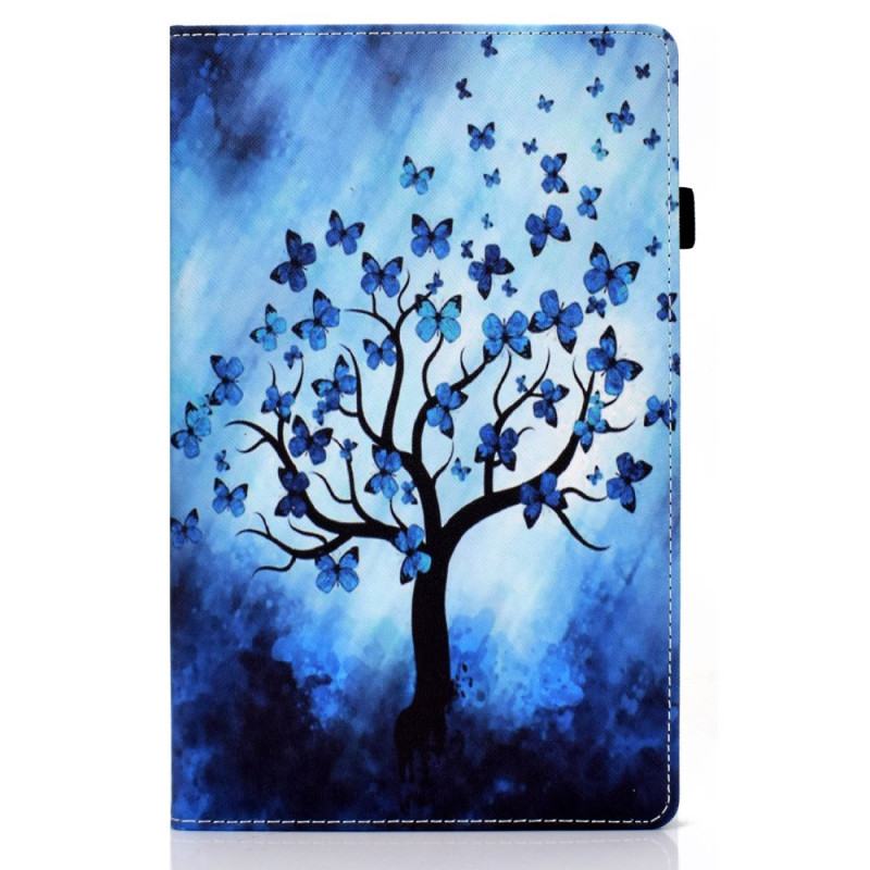 Samsung Galaxy Tab A9 Plus Tasche Schmetterlinge und Baum Blau