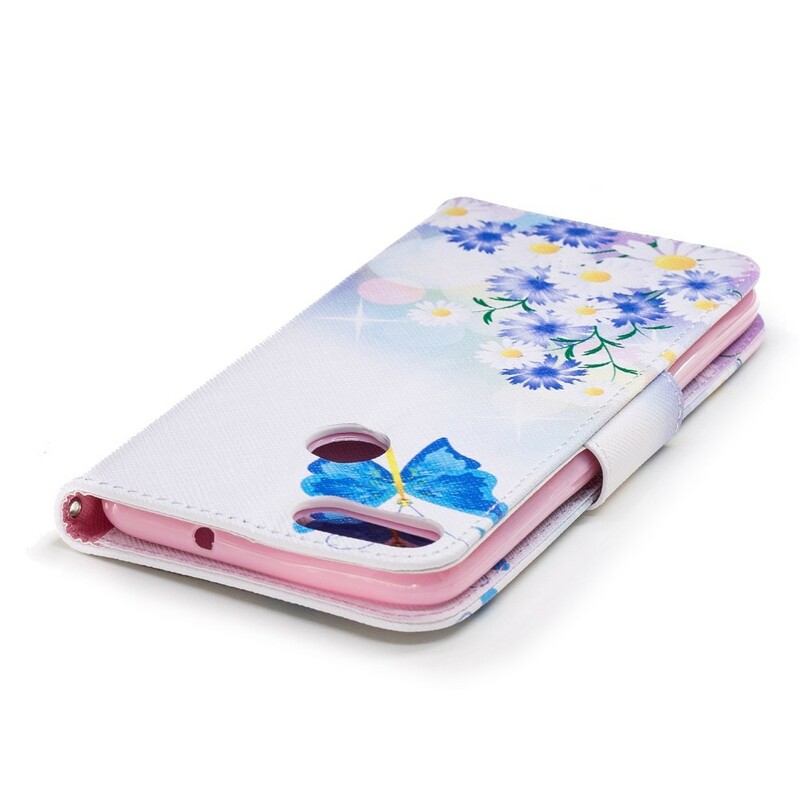Huawei P Smart Hülle Gemalte Schmetterlinge und Blumen