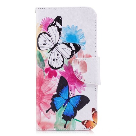 Huawei P Smart Hülle Gemalte Schmetterlinge und Blumen