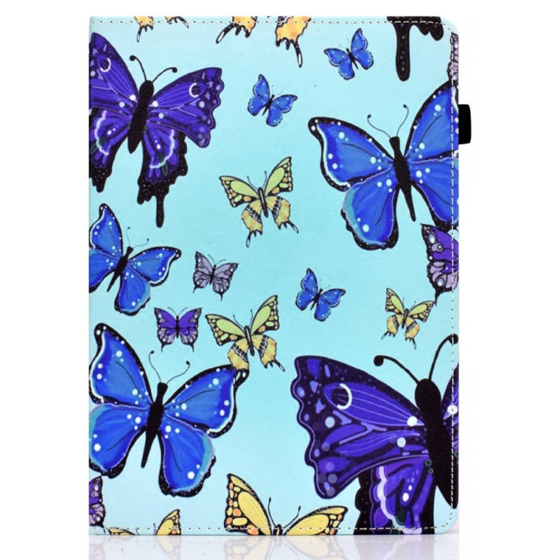 Samsung Galaxy Tab A 10.1 (2019) Tasche Blaue Schmetterlinge auf Grünem Hintergrund