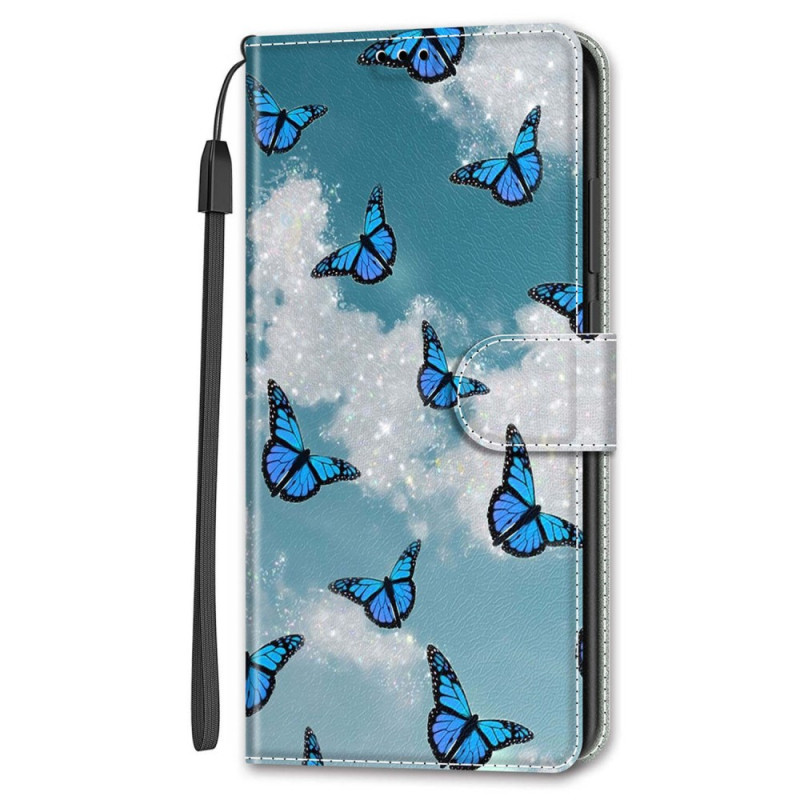 Poco F5 Tasche Weiße Wolken und Blaue Schmetterlinge mit Riemen