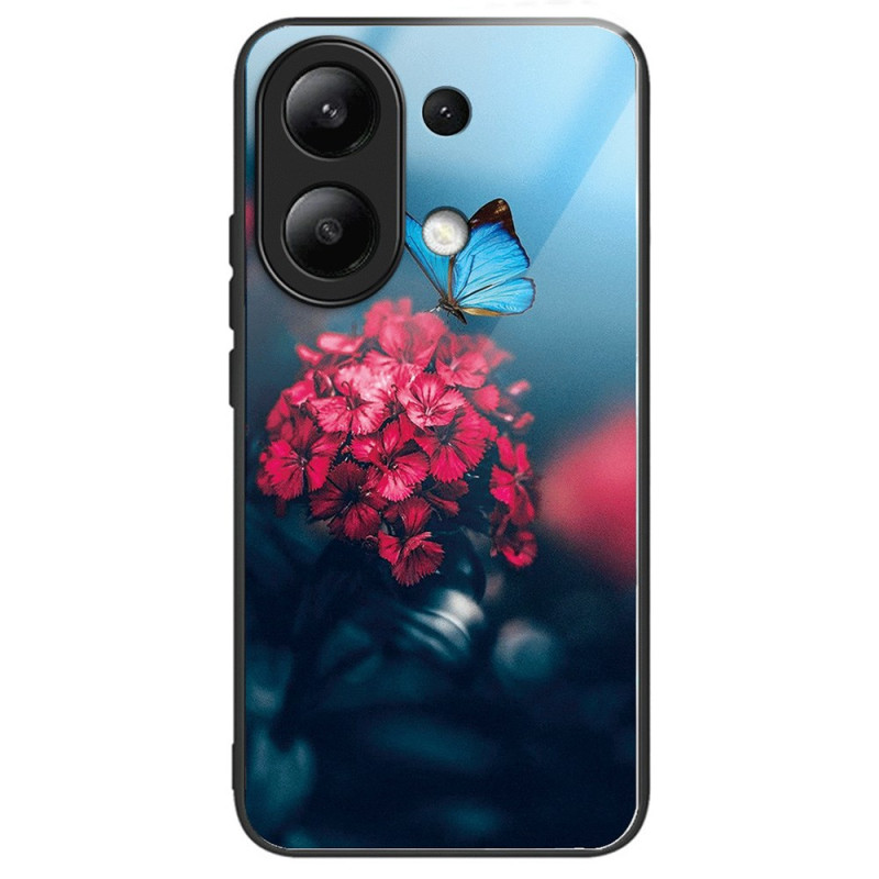 Xiaomi Redmi Note 13 4G Panzerglas
 Cover Rote Blumen und Schmetterlinge
