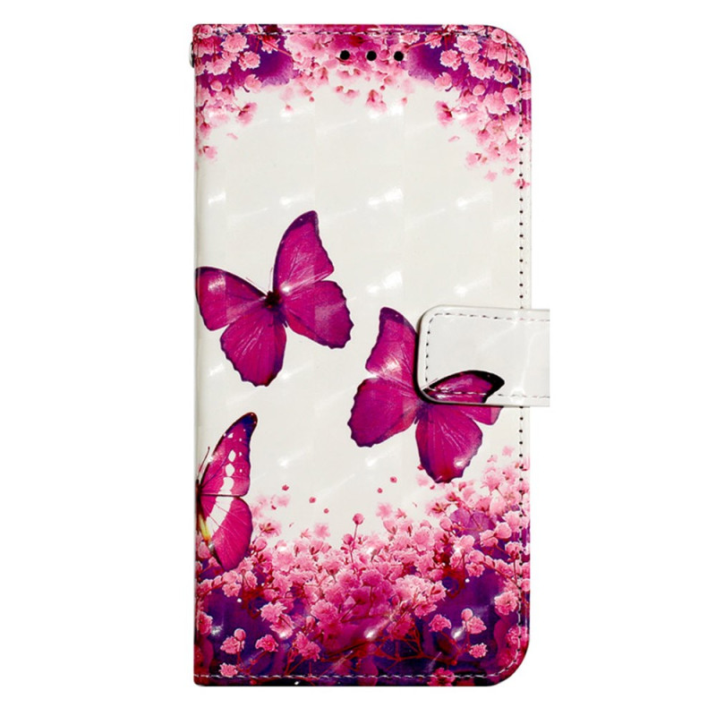 Xiaomi Redmi Note 13 4G Tasche Rosa Schmetterlinge mit Riemen