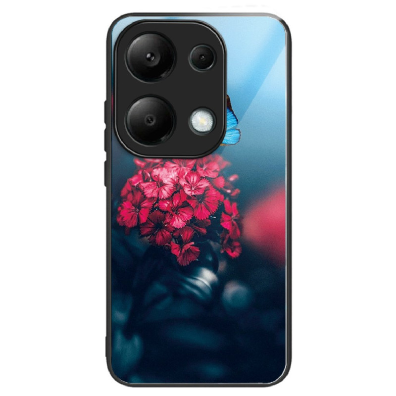 Xiaomi Redmi Note 13 Pro 4G / Poco M6 Pro 4G Hülle aus gehärtetem Glas Rote Blumen und Schmetterlinge