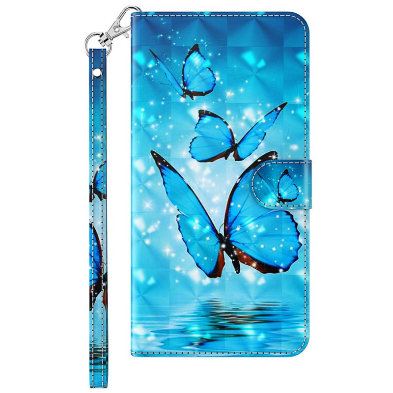 Oppo A17 / 17k Tasche Blaue Schmetterlinge mit Riemen