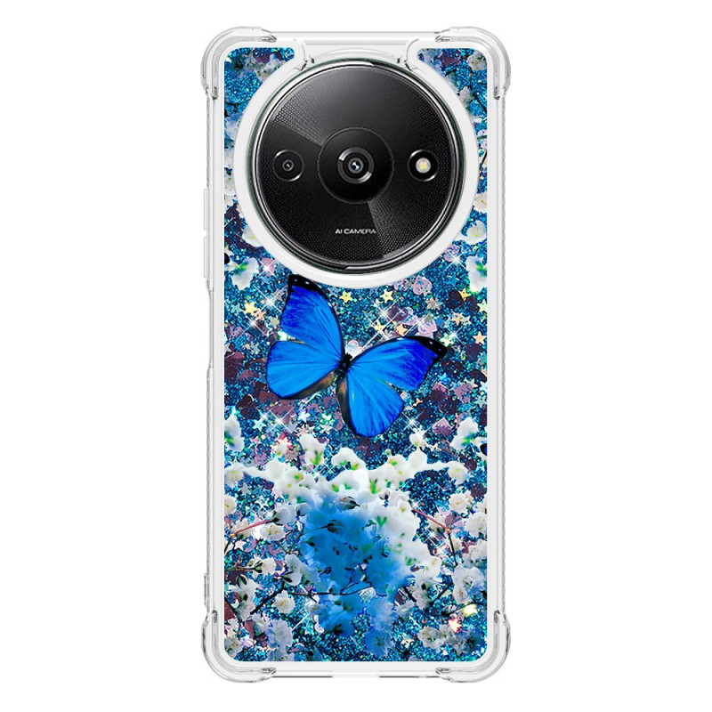 Xiaomi Redmi A3 Glitter Schmetterling Cover Blau