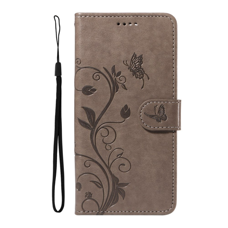 Xiaomi Redmi A3 Design Tasche Schmetterlinge und Blumen mit Riemen