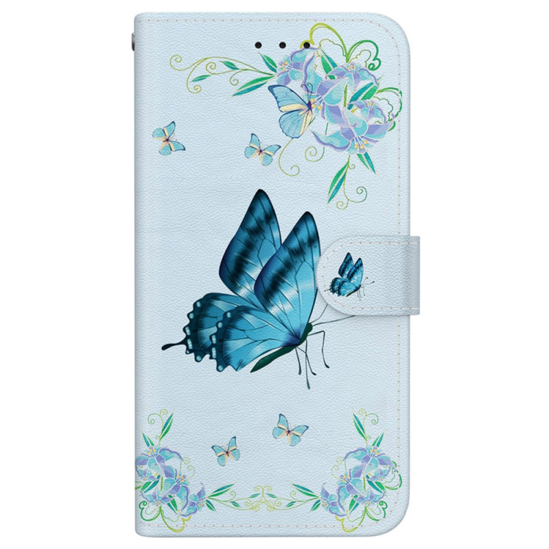 Oppo A60 Schmetterling Blau und Blumen Tasche mit Riemen