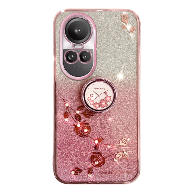 Oppo Reno 10 / 10 Pro Cover Ring-Halter Blumen und Strass