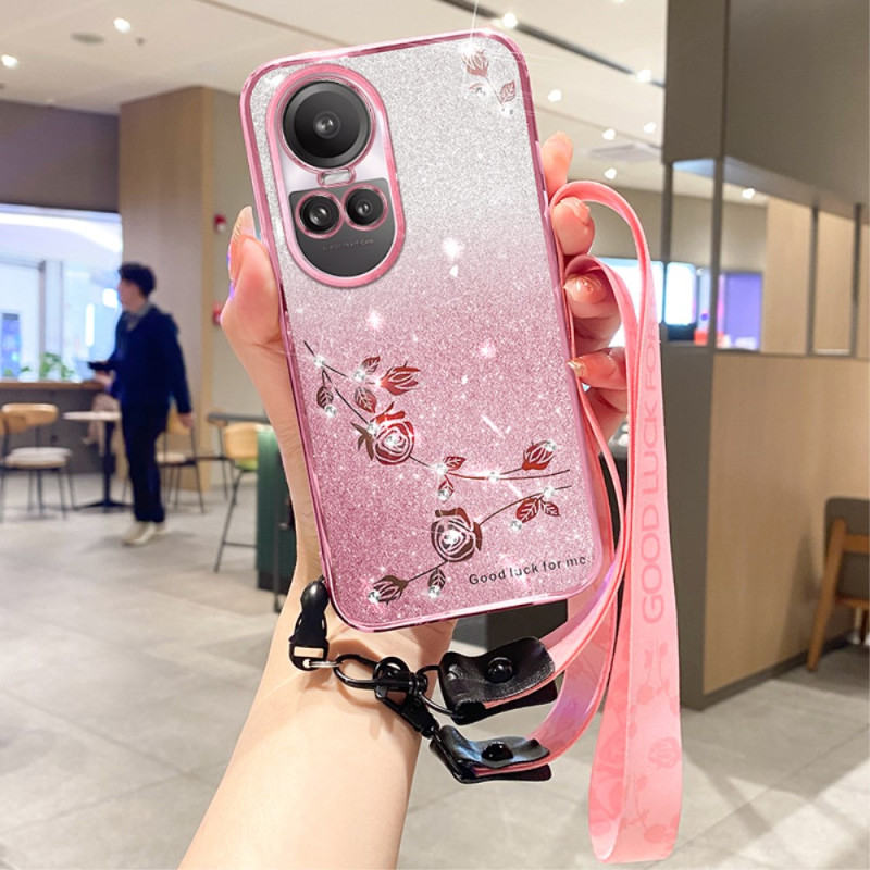 Oppo Reno 10 / 10 Pro Cover Blumen und Strass