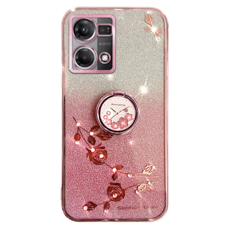 Cover Oppo Reno 7 Ringhalter Blumen und Strass