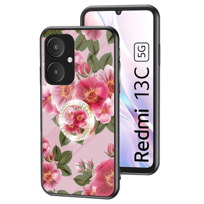 Cover Xiaomi Redmi 13C 5G Panzerglas
 Ring-Halterung Blumen
