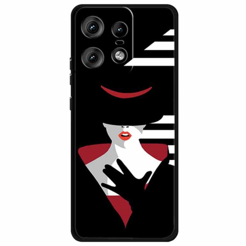 Motorola Edge 50 Pro Cover Dame mit Hut Schwarz