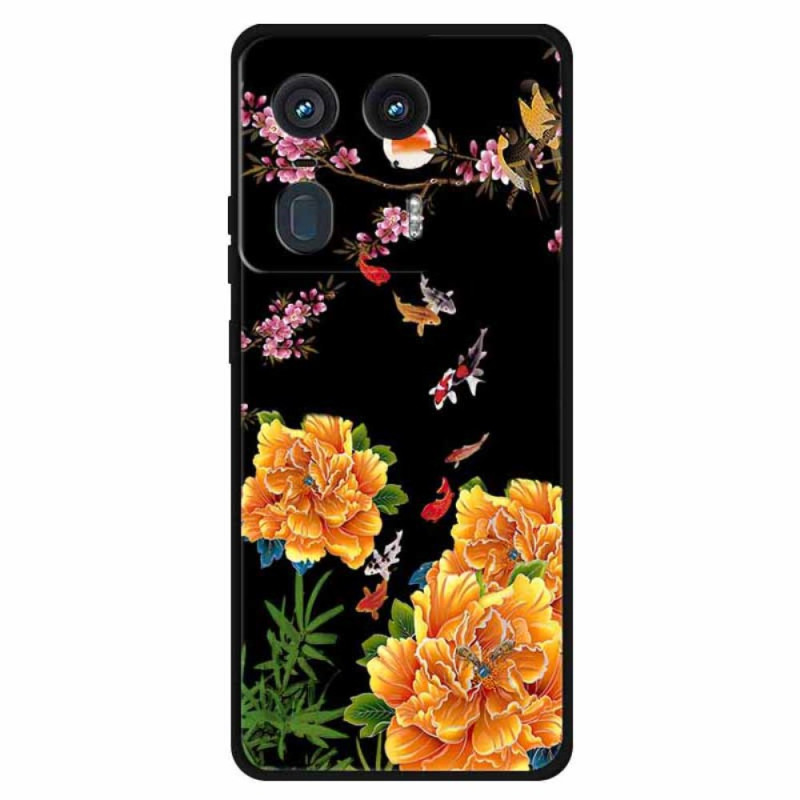 Motorola Edge 50 Ultra Cover Blumen und Fische