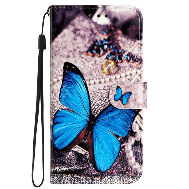 iPhone 16 Hülle Schmetterling Blau mit Riemen