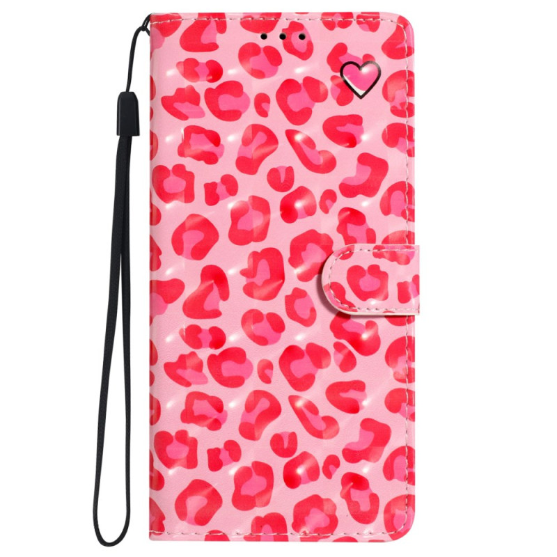 iPhone 16 Hülle mit Leopardenprint Pink mit Trageriemen