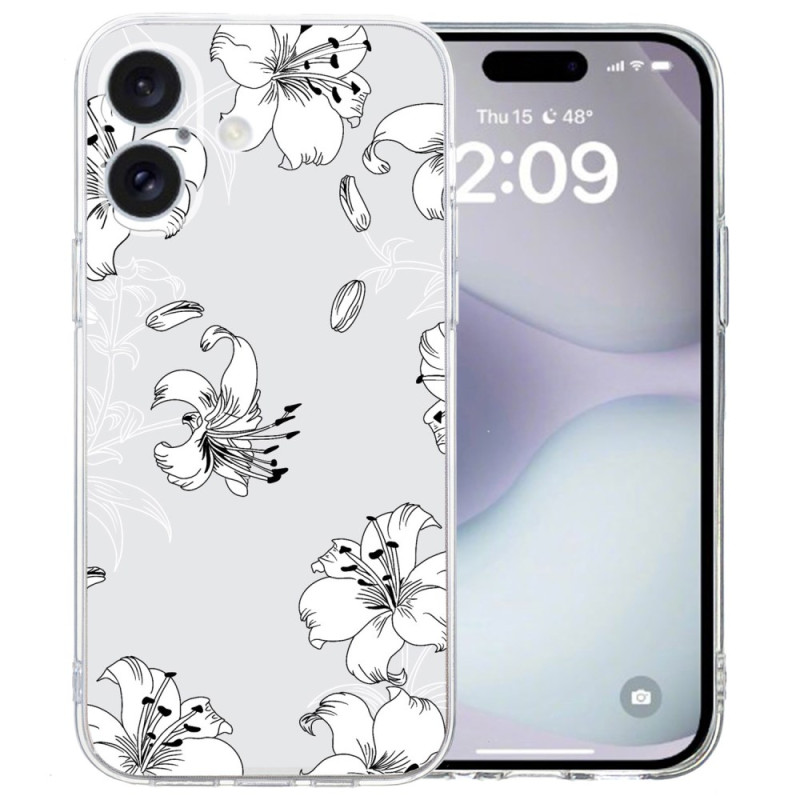 iPhone 16 Hülle Transparenter Rand Weiße Blumen